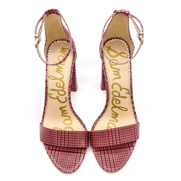 Sam Edelman Yaro Block Heel Ankle Strap Sandal Warm Pink Plaid Women’s Size 8.5 - Picture 13 of 16